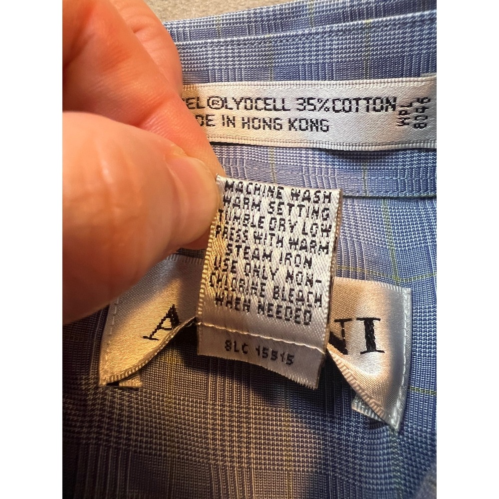 Alfani Shirt Mens 15.5 Blue Plaid Button Down Tencel Cotton 32/33 Long Sleeve - Picture 4 of 5